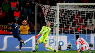 Tottenham Hotspur's Son Heung-Minscores against Red Star Belgrade. AFP