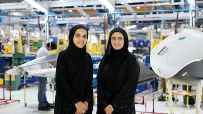 Naseefa Slayem AlAmeri, Tooling Engineer and Maryam Hamad Helal Al Kuwaiti, Manufacturing Engineer at the Strata Manufacturing facility in Al Ain. Pawan Singh/The National