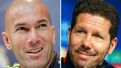 Zinedine Zidane, left, and Diego Simeone, right, go head-to-head on Saturday in the Uefa Champions League final. EPA