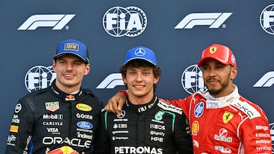 From left: Second-placed Red Bull's Max Verstappen, pole sitter Kimi Antonelli of Mercedes and third-placed Ferrari's Lewis Hamilton after qualifying for the Monaco GP. AFP