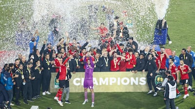 Al Ahly celebrate winning the Caf Champions League final after beating Zamalek. AFP