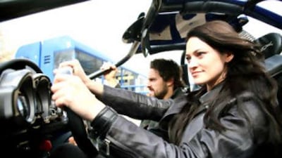 The fast and the dubious: Guillaume Lemay-Thivierge and Lucie Laurier burn rubber in vain.