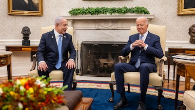 Israeli Prime Minister Benjamin Netanyahu and US President Joe Biden met in the White House on Thursday. EPA