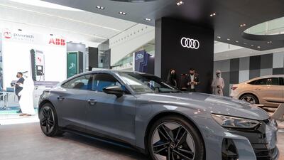 An Audi e-tron at the Electric Vehicle Innovation Summit (EVIS) being held at the Abu Dhabi National Exhibition Centre. All photos by Antonie Robertson / The National