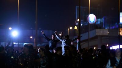 Protesters shout slogans as they block the highway leading to the Presidential palace during a protest to demand the formation of a new government in Baabda, east Beirut. EPA