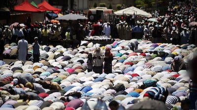 Egyptian Islamist groups led by the ruling Muslim Brotherhood take part in a demonstration to mark the upcoming one year anniversary since President Morsi was elected. Gianluigi Guercia / AFP