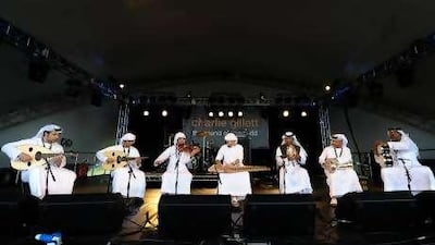 Takht al Emarat perform on the second day of the Womad festival in the UK, where they gave a bravura performance of duelling ouds, pointillist quanun and sweeping, cinematic violin.