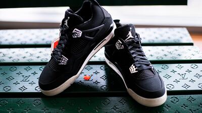 A pair of Eminem Jordan 4s from Al Safar's collection. Reem Mohammed/The National
