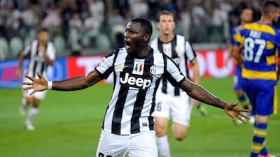 Kwadwo Asamoah celebrates Juventus's goal against Parma