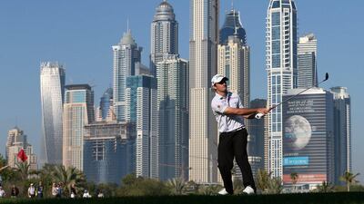 Gary Stal plays a shot during the first round of the 2015 Omega Dubai Desert Classic. Karim Sahib / AFP