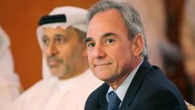 Inaki Alvarez, Fifa’s deputy director of competitions, right, was part of the delegation that met with Yousuf Al Serkal, left, head of the UAE FA, to discuss preparations for the October tournament.