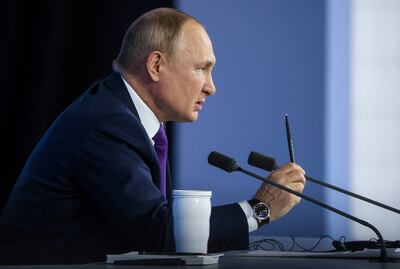 Russian President Vladimir Putin at his annual end-of-year news conference in Moscow. Reuters