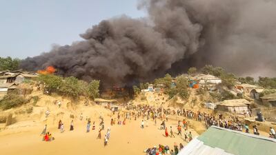 A fire breaks out at a Balukhali refugee camp in Cox's Bazar, Bangladesh. Reuters