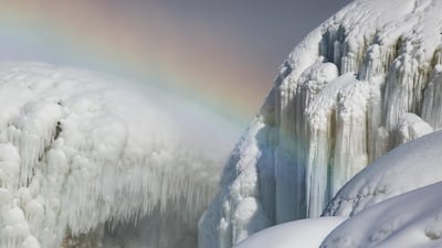 Ice sits at the base of the American Falls due to cold temperatures in the city of Niagara Falls, New York. Reuters