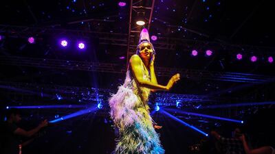 A model presents a creation by Manish Arora during Lakme Fashion Week summer/resort 2020 in Mumbai, India, on February 12, 2020. EPA