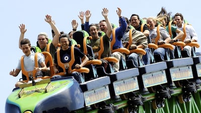 Visitors ride the Kingda Ka roller coaster at Six Flags amusement park in Jackson, New Jersey. The Dubai Parks & Resorts operated Six Flags Dubai will open in 2017. Stan Honda / AFP