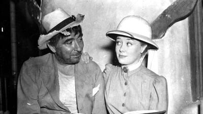With Robert Newton during a script rehearsal on the set of The Beachcomber. PA