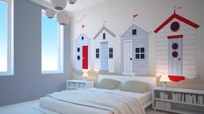 Beach Huts wallpaper. Courtesy of DigetexHome