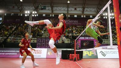 Thailand’s Sasiwimol Janthasit (L) in action with Myanmar’s Kay Zin Htut during the final. Asia Sports Ventures / Action Images via Reuters