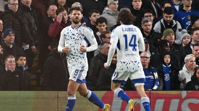 Dinamo Zagreb striker Bruno Petkovic celebrates after scoring. AFP