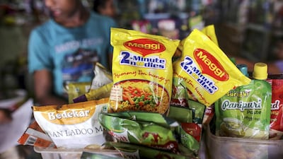 Maggi noodles were hugely popular across India and the three-decade old brand had an 80 per cent share of the country’s instant noodle market. Dhiraj Singh / Bloomberg