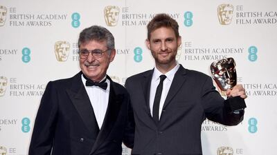Hugo Sigman and Damian Szifron, winners of the Film Not In The English Language award for Wild Tales, pose in the winners room. Ian Gavan / Getty Images