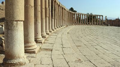 Jerash’s Oval Forum, normally a hub for tourists and vendors alike, is empty mid-day on October 21, 2020