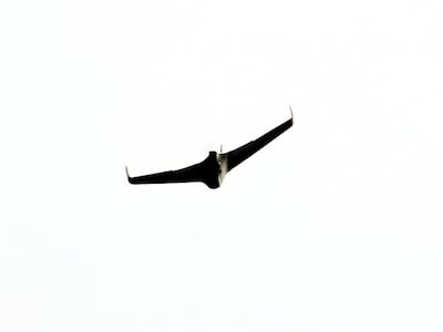 An Iranian-made drone, operated by Hezbollah, flies near Lebanon's southern border with Israel. AFP