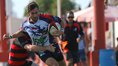 Jebel Ali Dragons II take on The Sharjah Wanderers in the finals of the UAE Conference at the Sharjah Wanderers Sports Club on 25 March, 2016. Navin Khianey for The National