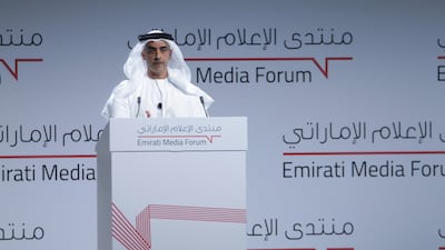 Sheikh Saif bin Zayed addresses the Emirates Media Forum.