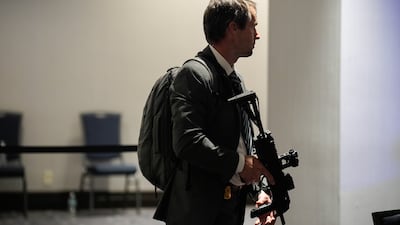 A law enforcement officer responds following reports of a shooting during the White House Correspondents' Association (WHCA) dinner in Washington, DC, US on Saturday, April 25, 2026. President Donald Trump and Vice President JD Vance were evacuated from the White House Correspondents’ Association dinner event in Washington Saturday following a security incident at the venue. Photographer: Yuri Gripas / Abaca / Bloomberg