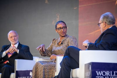 RwandAir’s chief executive Yvonne Makolo speaking at the World Travel and Tourism Council's global summit held this year in Kigali. Photo: WTTC.