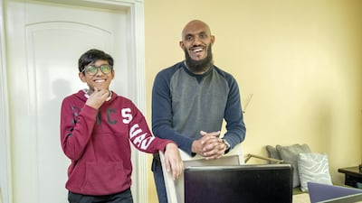 Kidstarter founder Jazeer Jamal with his 12-year-old son Umar Jazeer who inspired the idea. The father and son want to encourage children to become young entrepreneurs. Antonie Robertson / The National