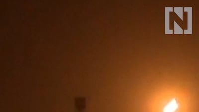 A still image of a drone attack on a Saudi oil refinery.