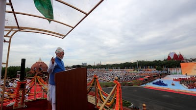 Mr Modi marks 75 years of independence from British rule. AP