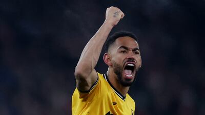 Wolverhampton Wanderers' Matheus Cunha celebrates scoring their first goal. Reuters