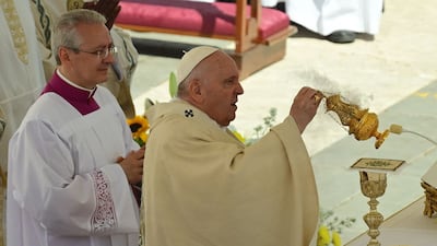Pope Francis leads a canonisation ceremony at St Peter's Square in the Vatican on Sunday. AFP
