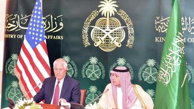 US secretary of state Rex Tillerson and Saudi Foreign Minister Adel Al Jubeir. Saudi Press Agency/Reuters