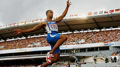 Andrew Howe soars through the air during the long jump final at the 2006 European Championships in Gothenburg. Howe, who competes for Italy, won the gold medal in that competition, and will today start his title defence in Barcelona after recovering from injury.