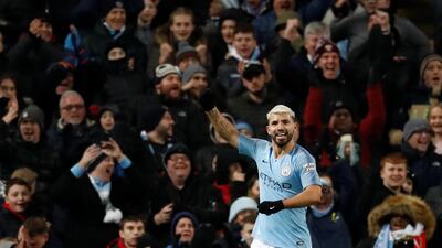 Aguero celebrates scoring their third goal. Action Images via Reuters