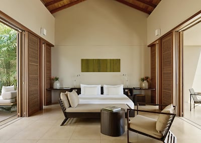 The spacious suite sticks to neutral tones. Photo: Amanwella