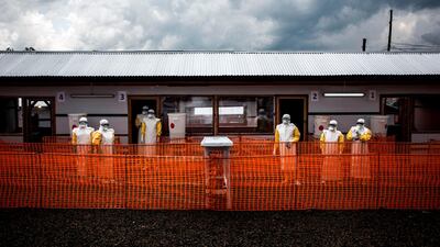 Health workers at a new MSF Ebola treatment centre in Bunia, in the eastern Democratic Republic of the Congo. John Wessels / AFP