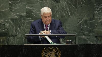 Syria's Foreign Minister Walid Muallem speaks at the 74th UN General Assembly in New York. AFP