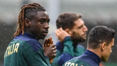Italy's forward Moise Kean, left, at the training session on Tuesday. AFP
