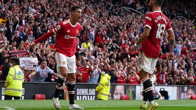 Cristiano Ronaldo celebrates after scoring Manchester United's first goal against Newcastle United at Old Trafford on Saturday September 11. Getty