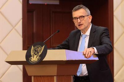 The UN's Sudan representative Volker Perthes speaks after the signing of the preliminary deal. AFP