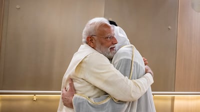 Sheikh Mohamed greets Mr Modi