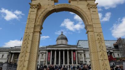 A replica of the Triumphal Arch at Palmyra is unveiled at Trafalgar Square on April 19. Chris Ratcliffe / Getty Images
