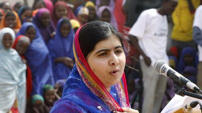 Malala Yousafza speaks to refugees in the Dadaab refugee camp, Kenya on July 12, 2016, her 19th birthday. Khalil Senosi / AP