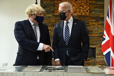 Boris Johnson and Joe Biden at Carbis Bay, Cornwall on June 10, before the G7 summit. AFP